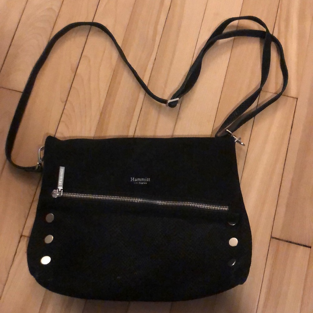 Hammitt VIP Large Clutch in Black Suede with Silver Hardware